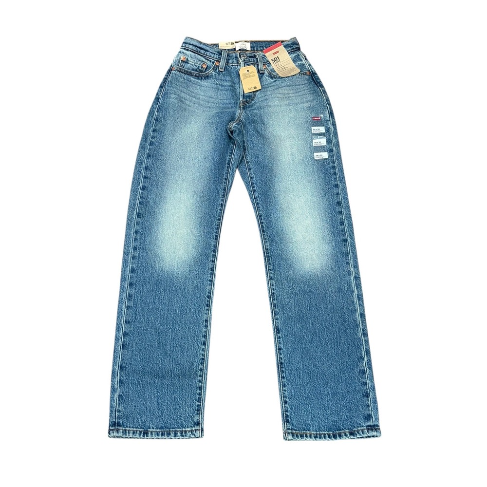Levis 501 Womens Button Fly Curve Stretch High Rise Straight Leg Jeans 24x30 NEW
